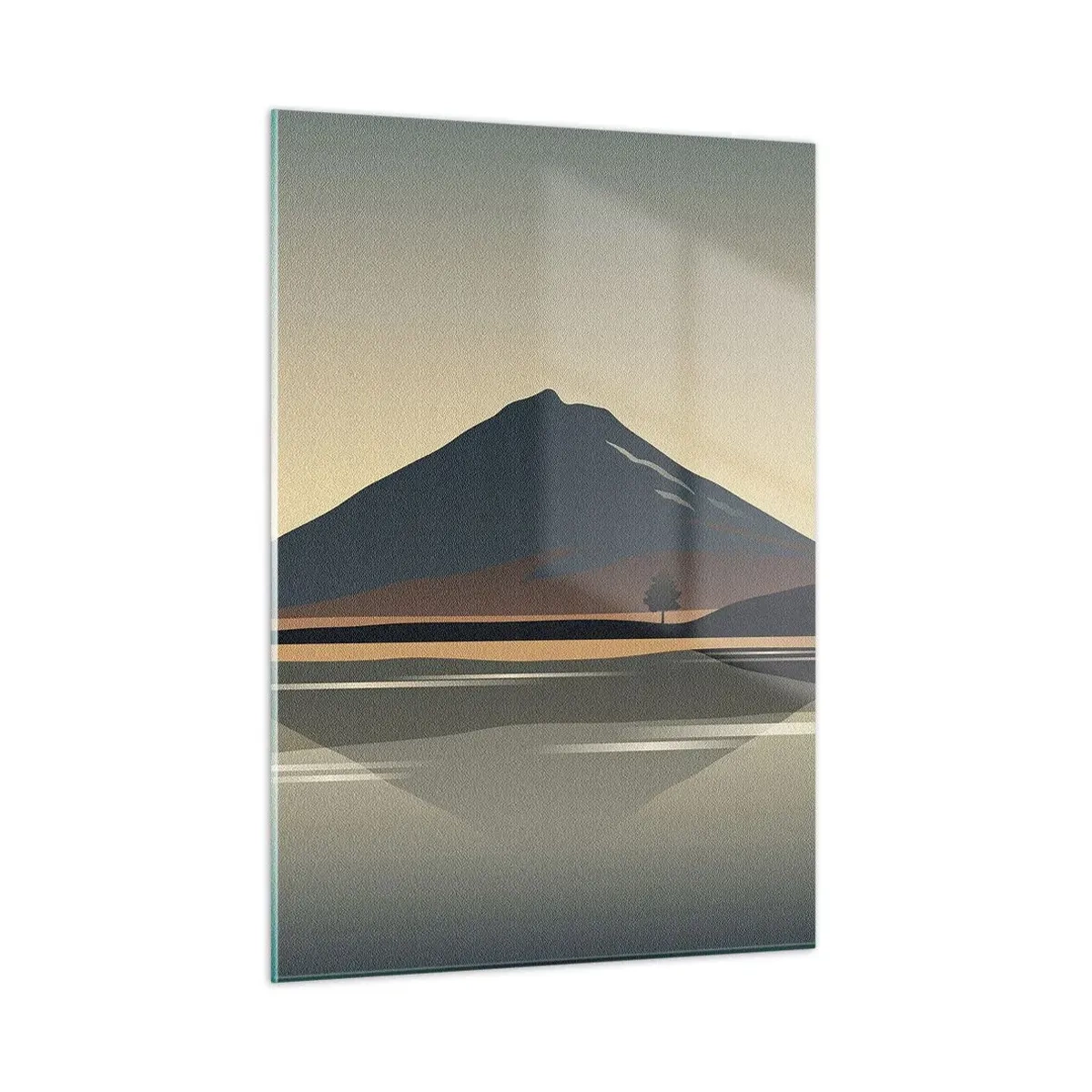 Glasbild - Bild auf glas - Berge und See in warmen Tönen mit reflektierendem Effekt - 50x70cm - Spiegelreflexion - Moderne Wanddekoration für Wohnzimmer und Schlafzimmer ARTTOR
