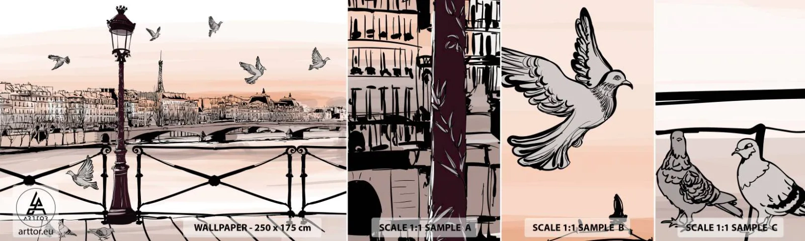 Fototapeten Muster Selbstklebend Deluxe Sticker - Über den Dächern von Paris - Die Architektur, Stadt, Paris - 100x30 cm