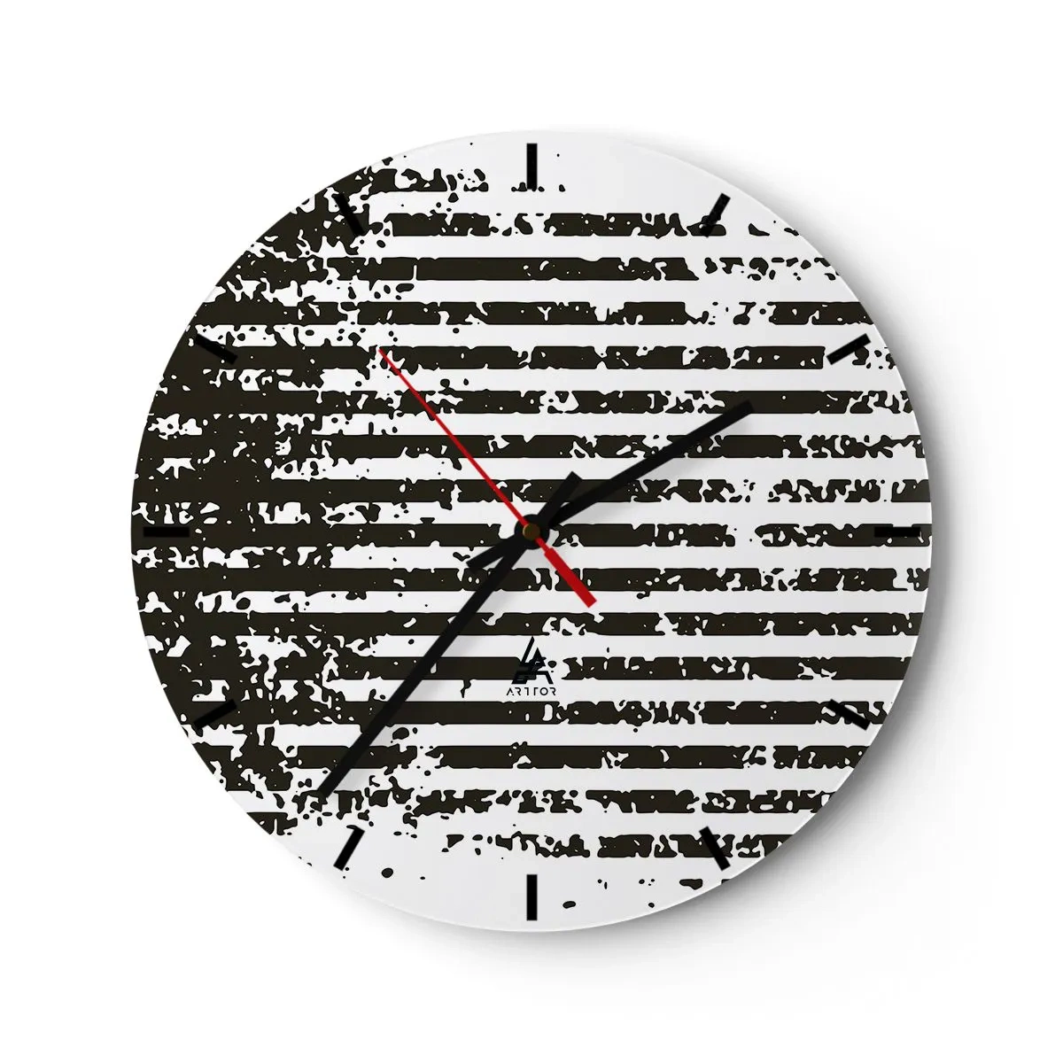 Wanduhr - Glasuhr - Schwarz-weiße Querstreifen mit unregelmäßiger Textur - 30x30cm - Rhythmus und Rauschen - Moderne Wanddekoration für Wohnzimmer, Küche und Schlafzimmer ARTTOR