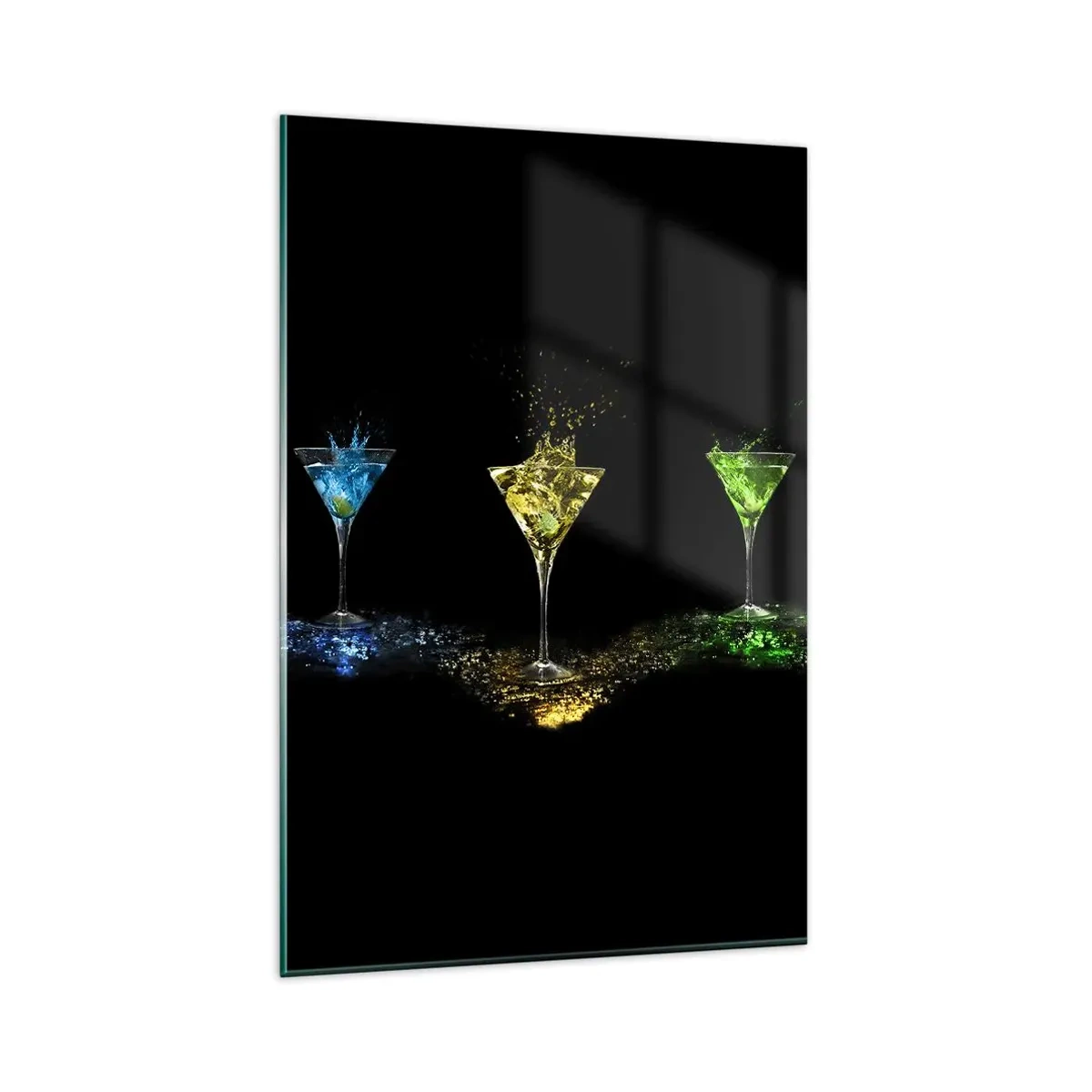 Glasbild - Bild auf glas - Bunte Cocktails in Gläsern auf schwarzem Hintergrund - 80x120cm - Farben der Freude in Kristallglas - Moderne Wanddekoration für Wohnzimmer und Schlafzimmer ARTTOR
