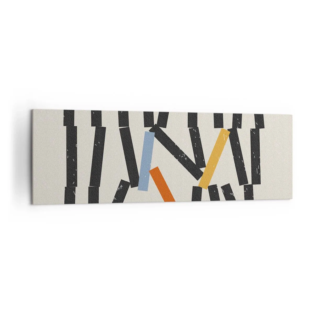 Bild auf Leinwand - Leinwandbild - Abstrakte Komposition mit farbigen und schwarzen Rechtecken - 160x50cm - Domino – Komposition - Moderne Wanddekoration für Wohnzimmer und Schlafzimmer ARTTOR