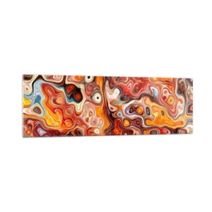 Glasbild - Bild auf glas - Eine abstrakte Komposition in warmen Rot-, Orange- und Gelbtönen. - 160x50cm - Wenn die Nüsse in Honig geschmolzen sind - Moderne Wanddekoration für Wohnzimmer und Schlafzimmer ARTTOR