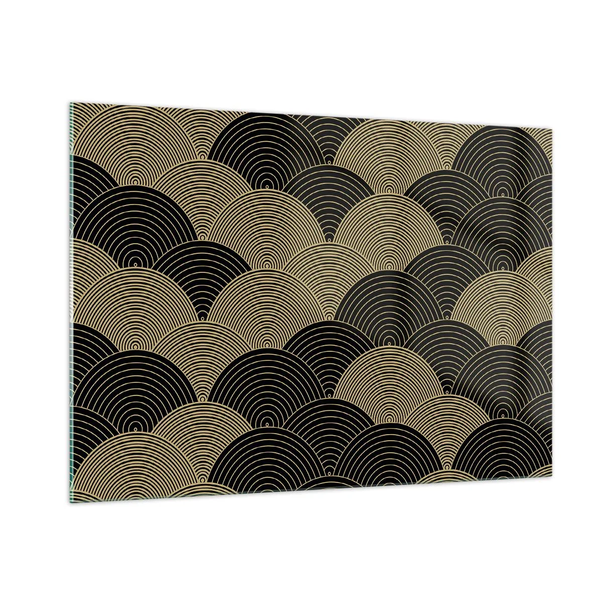 Glasbild - Bild auf glas - Goldene Halbkreise in einem regelmäßigen japanischen Muster - 100x70cm - Einheit in der Vielfalt - Moderne Wanddekoration für Wohnzimmer und Schlafzimmer ARTTOR