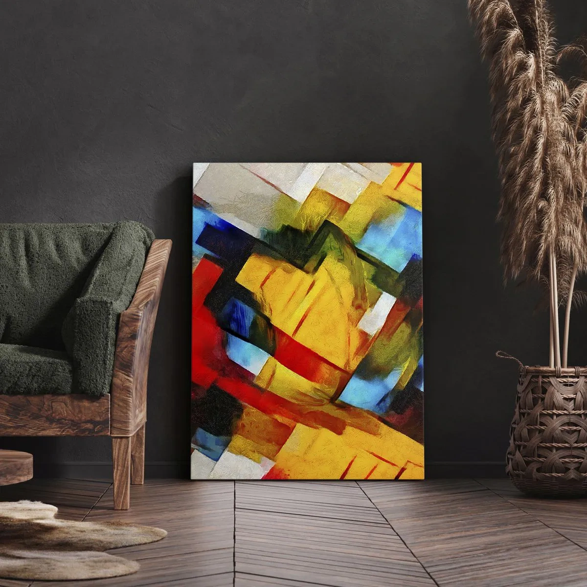 Bild auf Leinwand - Leinwandbild - Abstrakte geometrische Komposition in lebendigen Farben - 50x70cm - Ein bunter Interleaver - Moderne Wanddekoration für Wohnzimmer und Schlafzimmer ARTTOR