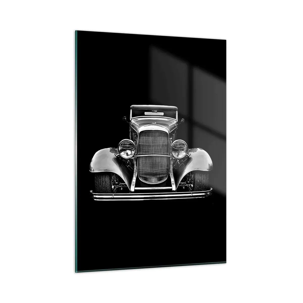 Glasbild - Bild auf glas - Eine Frontalansicht eines Oldtimers im Retro-Stil - 50x70cm - Wahrer Gentleman - Moderne Wanddekoration für Wohnzimmer und Schlafzimmer ARTTOR