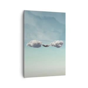 Bild auf Leinwand - Leinwandbild - Eine Person entspannt in einer Hängematte in den Wolken - 70x100cm - Die Behaglichkeit des Augenblicks - Moderne Wanddekoration für Wohnzimmer und Schlafzimmer ARTTOR