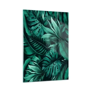 Glasbild - Bild auf glas - Üppig grüne Blätter in einer tropischen Komposition - 50x70cm - Die Tiefe des tropischen Grüns - Moderne Wanddekoration für Wohnzimmer und Schlafzimmer ARTTOR