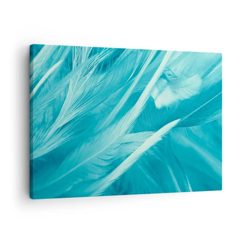 Bild auf Leinwand - Leinwandbild - Zarte türkisfarbene Federn in Nahaufnahme - 70x50cm - In Pulver ertrinken - Moderne Wanddekoration für Wohnzimmer und Schlafzimmer ARTTOR