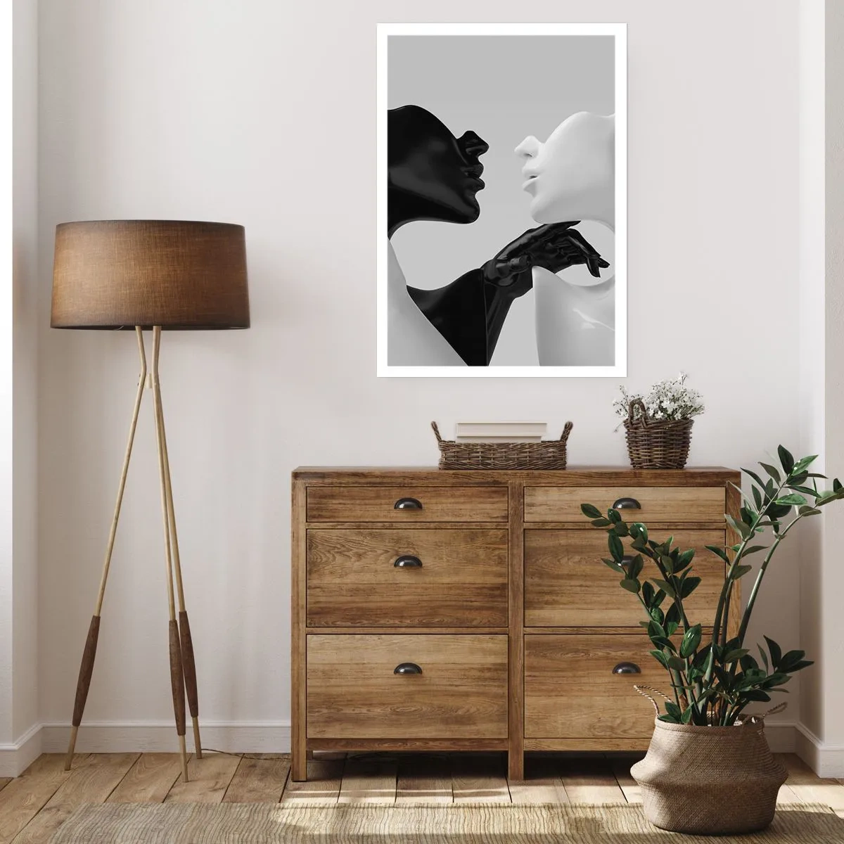 Poster - Eine Schwarz-Weiß-Komposition zweier Gesichter in engem Kontakt. - 50x70cm - Anziehung - Begierde - Moderne Wanddekoration für Wohnzimmer und Schlafzimmer ARTTOR