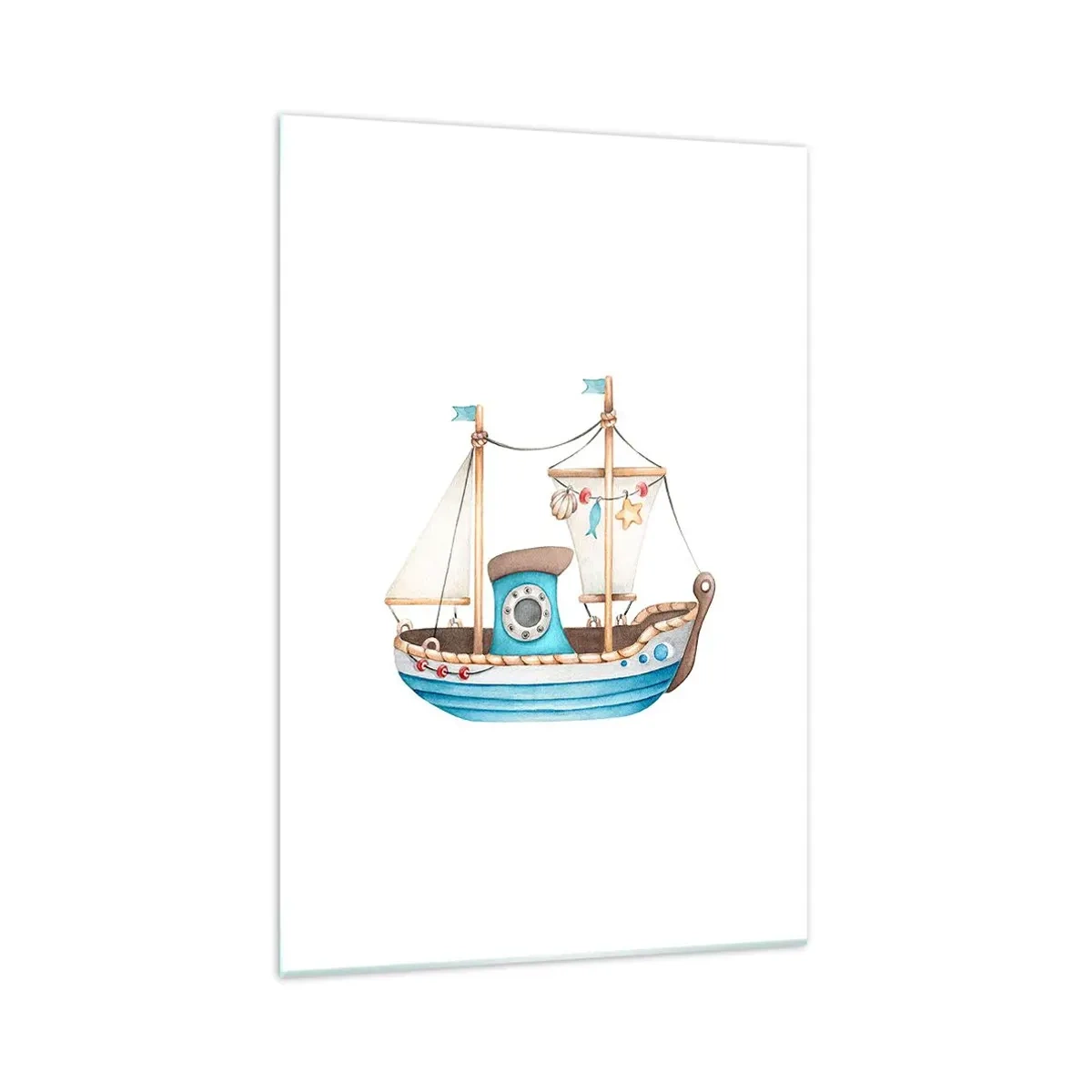 Glasbild - Bild auf glas - Abbildung eines Schiffes in Pastellfarben auf weißem Hintergrund - 70x100cm - Ahoi, Abenteuer! - Moderne Wanddekoration für Wohnzimmer und Schlafzimmer ARTTOR