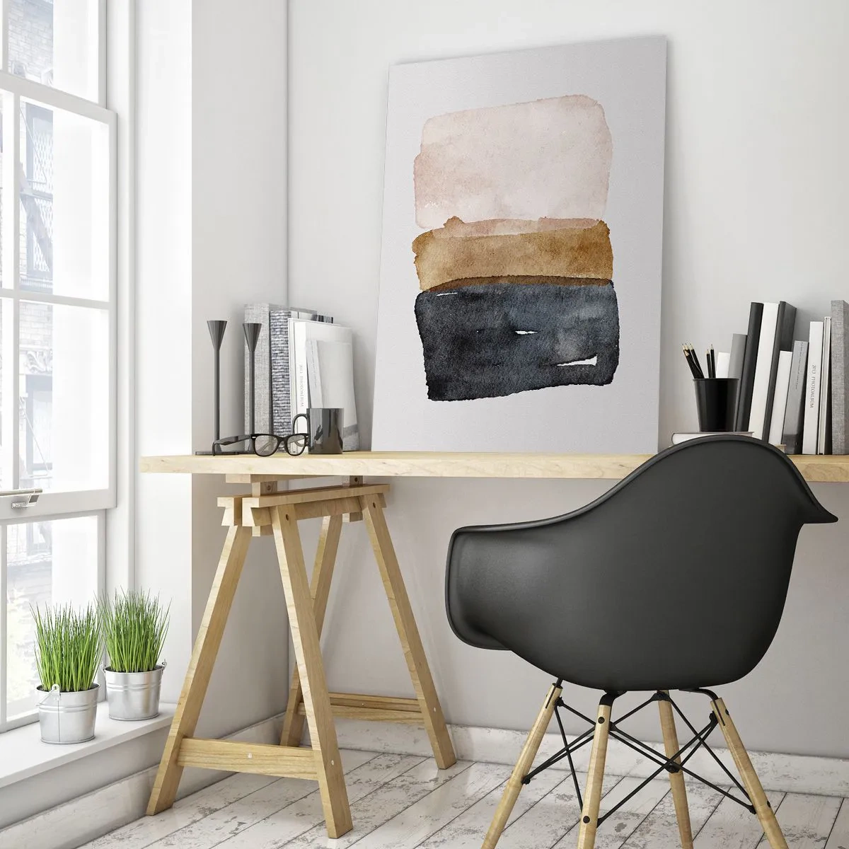 Glasbild - Bild auf glas - Eine minimalistische Komposition aus drei Rechtecken in Erdtönen. - 80x120cm - Die Komposition der Farben der Erde - Moderne Wanddekoration für Wohnzimmer und Schlafzimmer ARTTOR