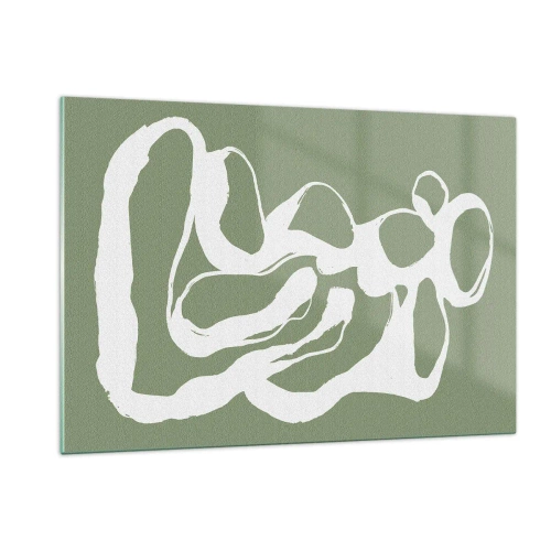 Glasbild - Bild auf glas - Abstrakte weiße organische Form auf olivgrünem Hintergrund - 120x80cm - Ruf des Weltraums - Moderne Wanddekoration für Wohnzimmer und Schlafzimmer ARTTOR