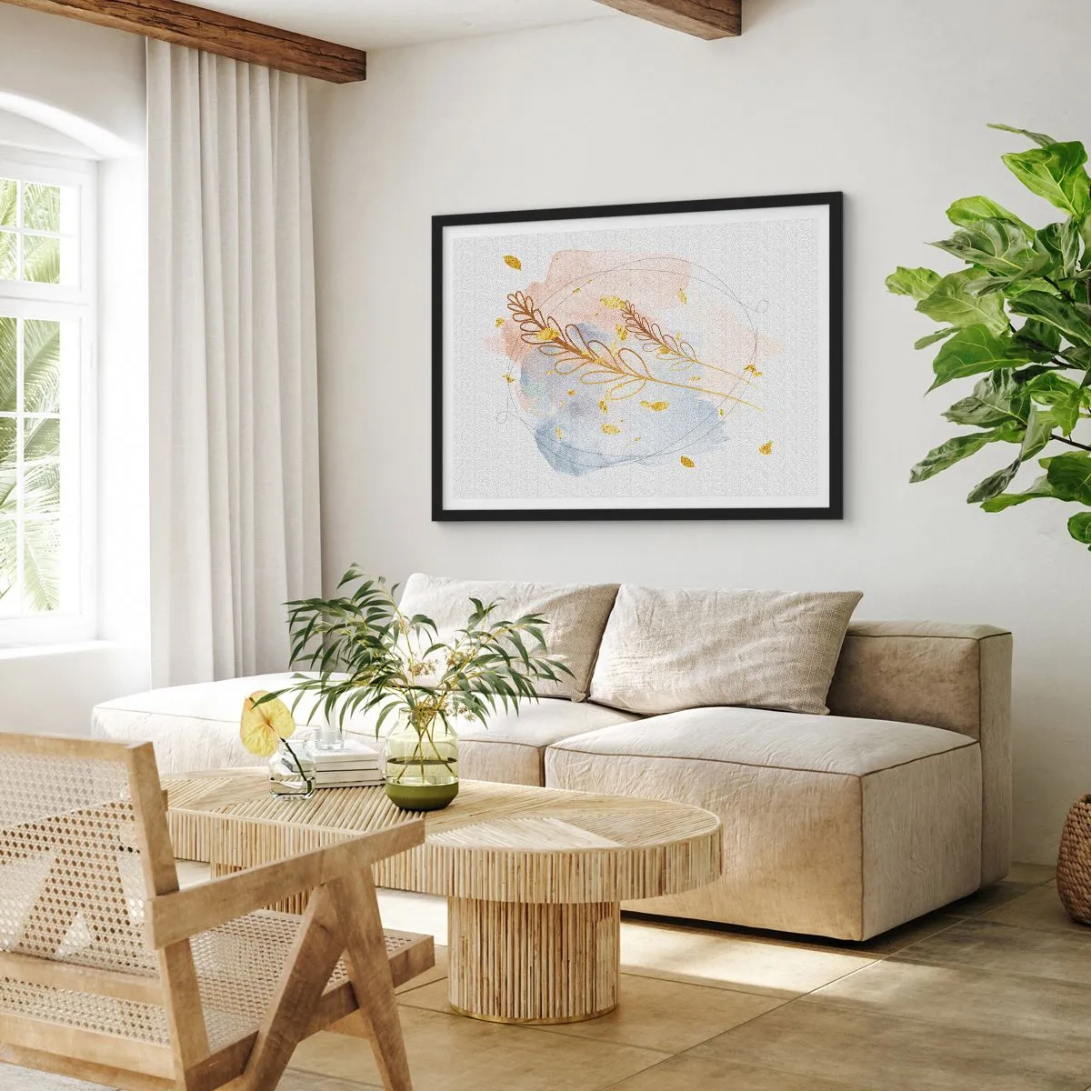 Poster in einem schwarzem Rahmen - Goldenr Hauch - 50x40 cm