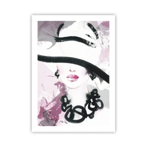 Poster - Eine elegante Illustration eines Frauengesichts in Rosa- und Schwarztönen. - 50x70cm - Bildnis einer Dame in Schwarz und Pink - Moderne Wanddekoration für Wohnzimmer und Schlafzimmer ARTTOR