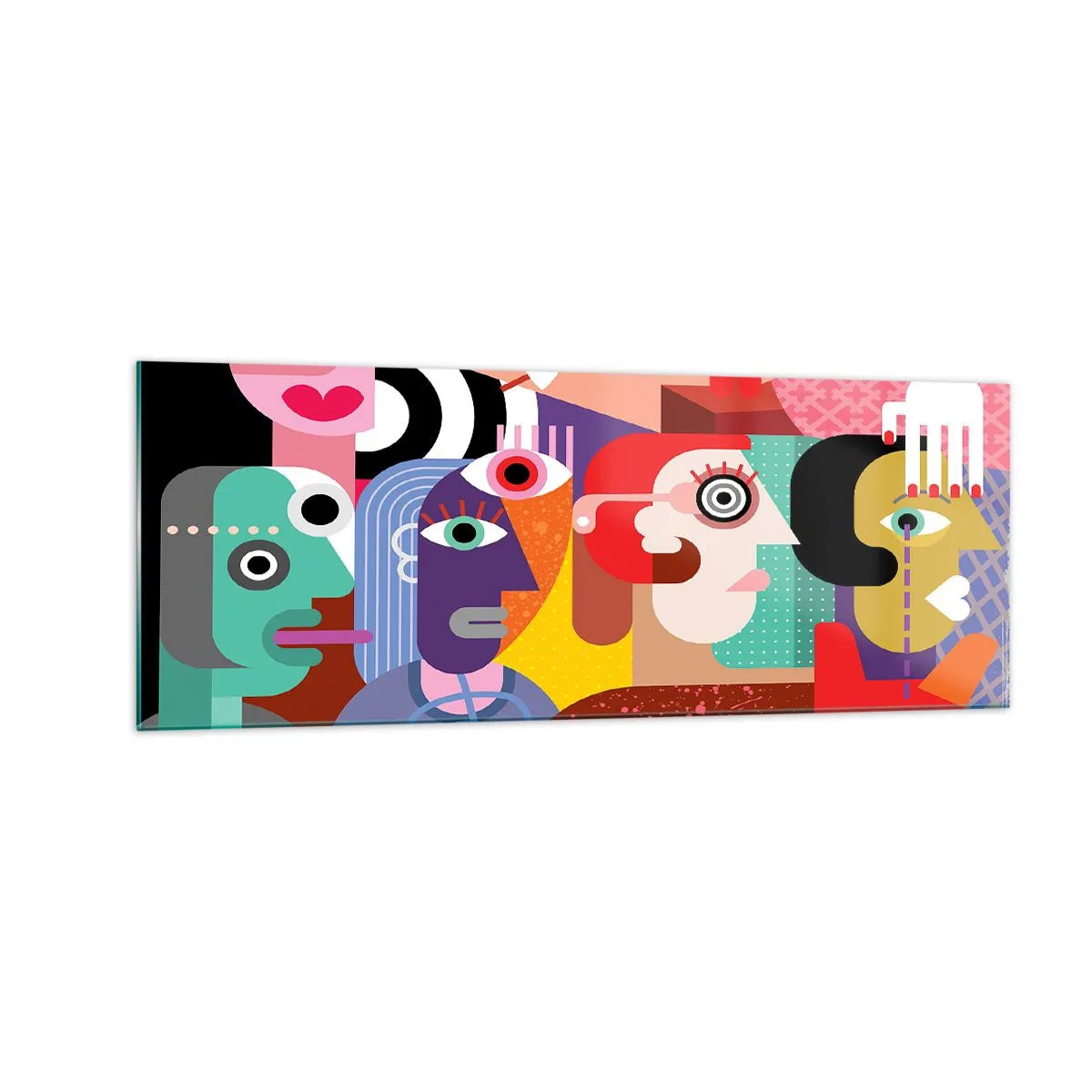 Glasbild - Bild auf glas - Bunte Abstraktion mit geometrischen Flächen - 140x50cm - Wir sind von Herrn Picasso - Moderne Wanddekoration für Wohnzimmer und Schlafzimmer ARTTOR