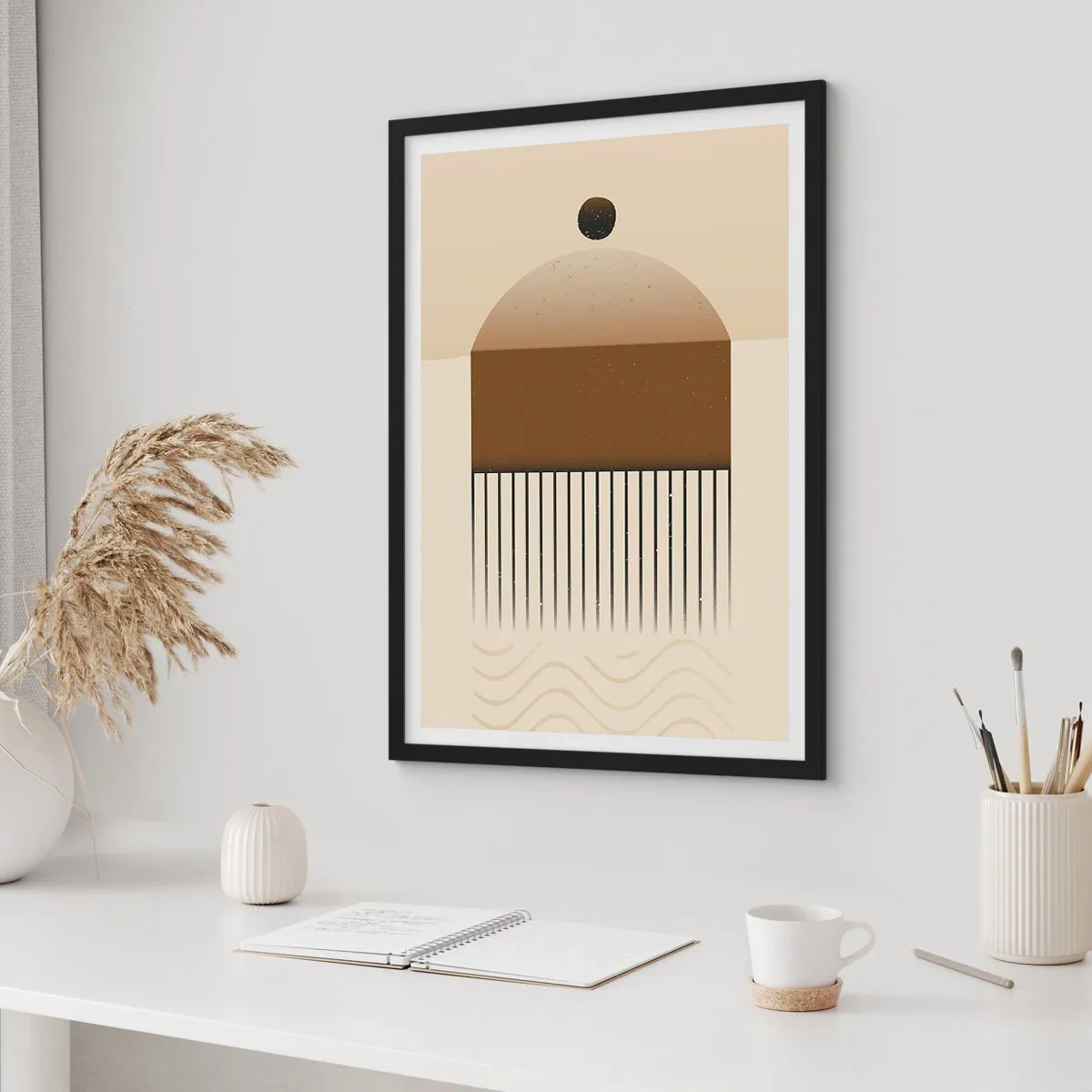 Poster in einem schwarzem Rahmen - Minimalistische Abstraktion in Braun- und Beigetönen - 50x70cm - Verschiedene Staaten - Moderne Wanddekoration für Wohnzimmer und Schlafzimmer ARTTOR