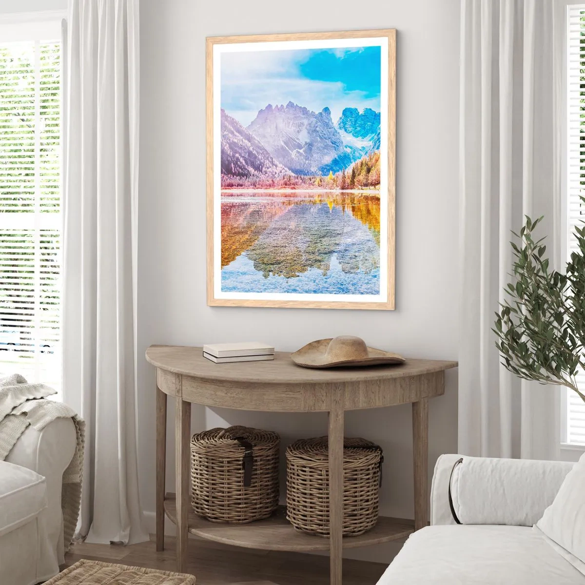 Poster in einem Rahmen aus heller Eiche - Und in den Bergen ist es schon Herbst - 30x40 cm