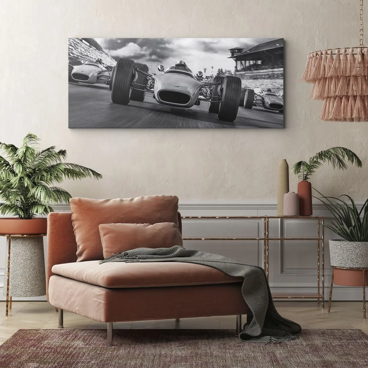 Bild auf Leinwand - Leinwandbild - Oldtimerrennen in Bewegung - 160x50cm - Power ist da! - Moderne Wanddekoration für Wohnzimmer und Schlafzimmer ARTTOR