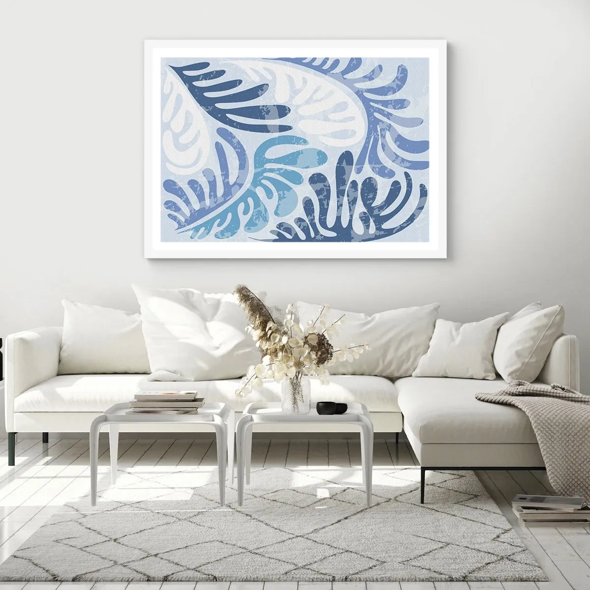 Poster in einem weißen Rahmen - Blaue Farne - 70x50 cm