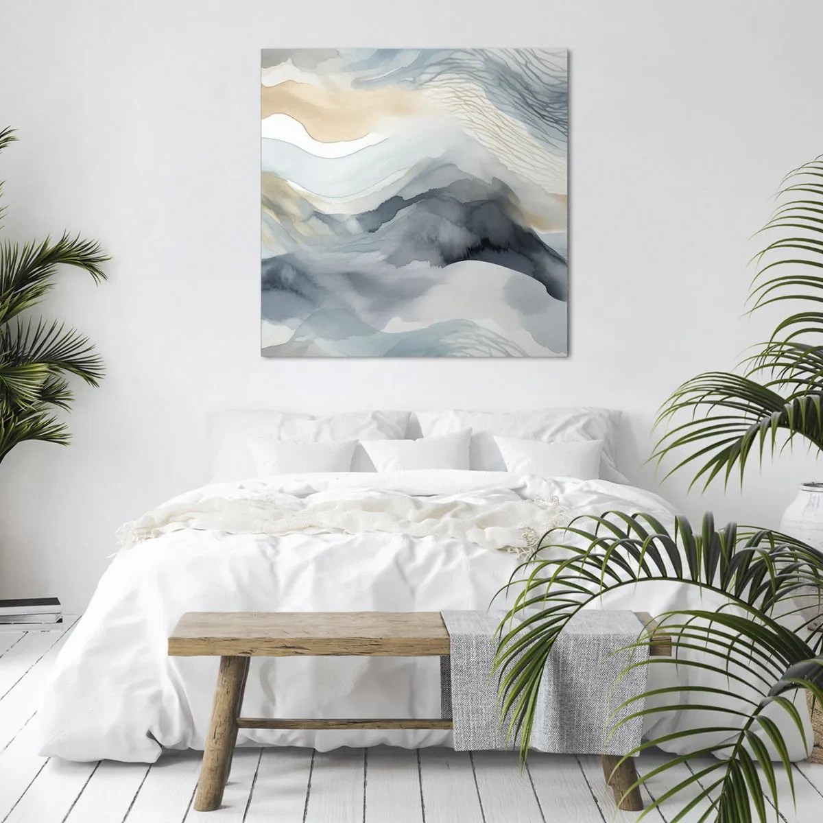 Bild auf Leinwand - Leinwandbild - Verschneite und neblige Abstraktion - 70x70 cm