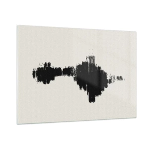 Glasbild - Bild auf glas - Ein minimalistisches Muster aus schwarzen Strichen auf hellem Hintergrund - 100x70cm - Schwingungen der Fantasie - Moderne Wanddekoration für Wohnzimmer und Schlafzimmer ARTTOR