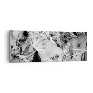 Bild auf Leinwand - Leinwandbild - Schwarz-weiße Blumenarrangements in dezentem Kunststil - 140x50cm - Kein Blumenstrauß - Moderne Wanddekoration für Wohnzimmer und Schlafzimmer ARTTOR