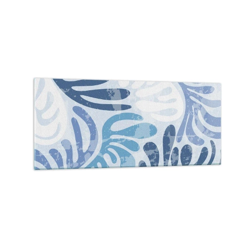 Glasbild - Bild auf glas - Abstrakte Formen in Blautönen auf weißem Hintergrund - 120x50cm - Blaue Farne - Moderne Wanddekoration für Wohnzimmer und Schlafzimmer ARTTOR