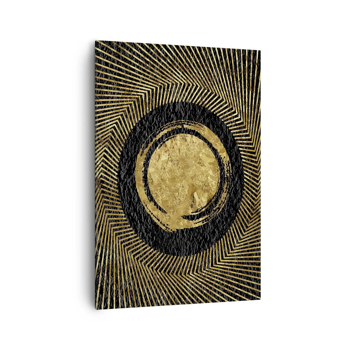 Bild auf Leinwand - Leinwandbild - Geometrische Komposition in Schwarz und Gold mit Strahlen - 70x100cm - Glamour-Komposition - Moderne Wanddekoration für Wohnzimmer und Schlafzimmer ARTTOR
