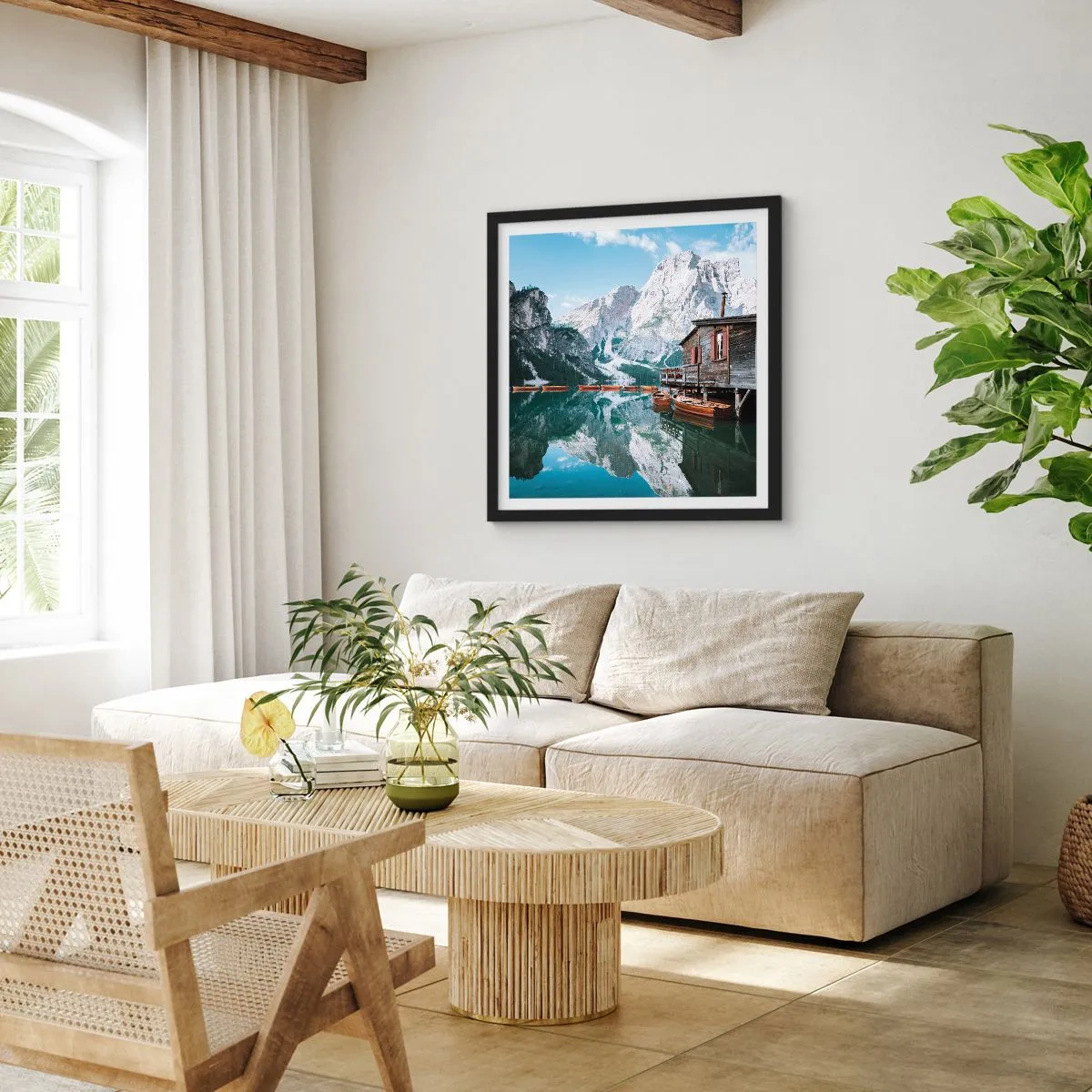 Poster in einem schwarzem Rahmen - Kristallklarer Bergmorgen - 40x40 cm