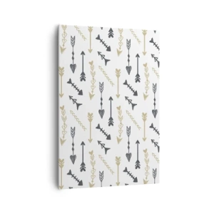 Bild auf Leinwand - Leinwandbild - Ein minimalistisches Muster mit Pfeilen in Beige- und Grautönen. - 70x100cm - Der Traum des Bogenschützen - Moderne Wanddekoration für Wohnzimmer und Schlafzimmer ARTTOR