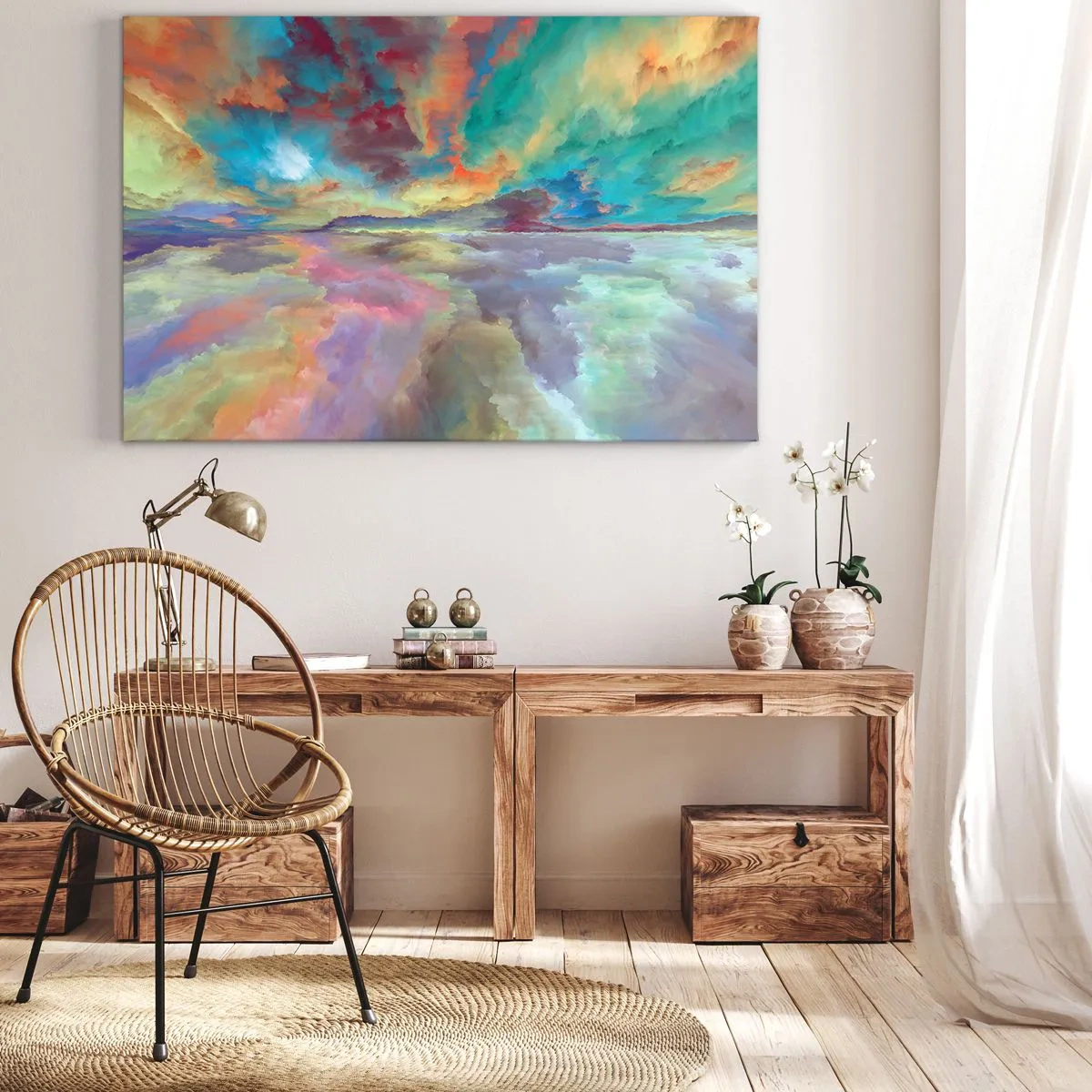 Bild auf Leinwand - Leinwandbild - Bunte Wolkenlandschaft im abstrakten Stil - 100x70cm - Zwei Himmel - Moderne Wanddekoration für Wohnzimmer und Schlafzimmer ARTTOR