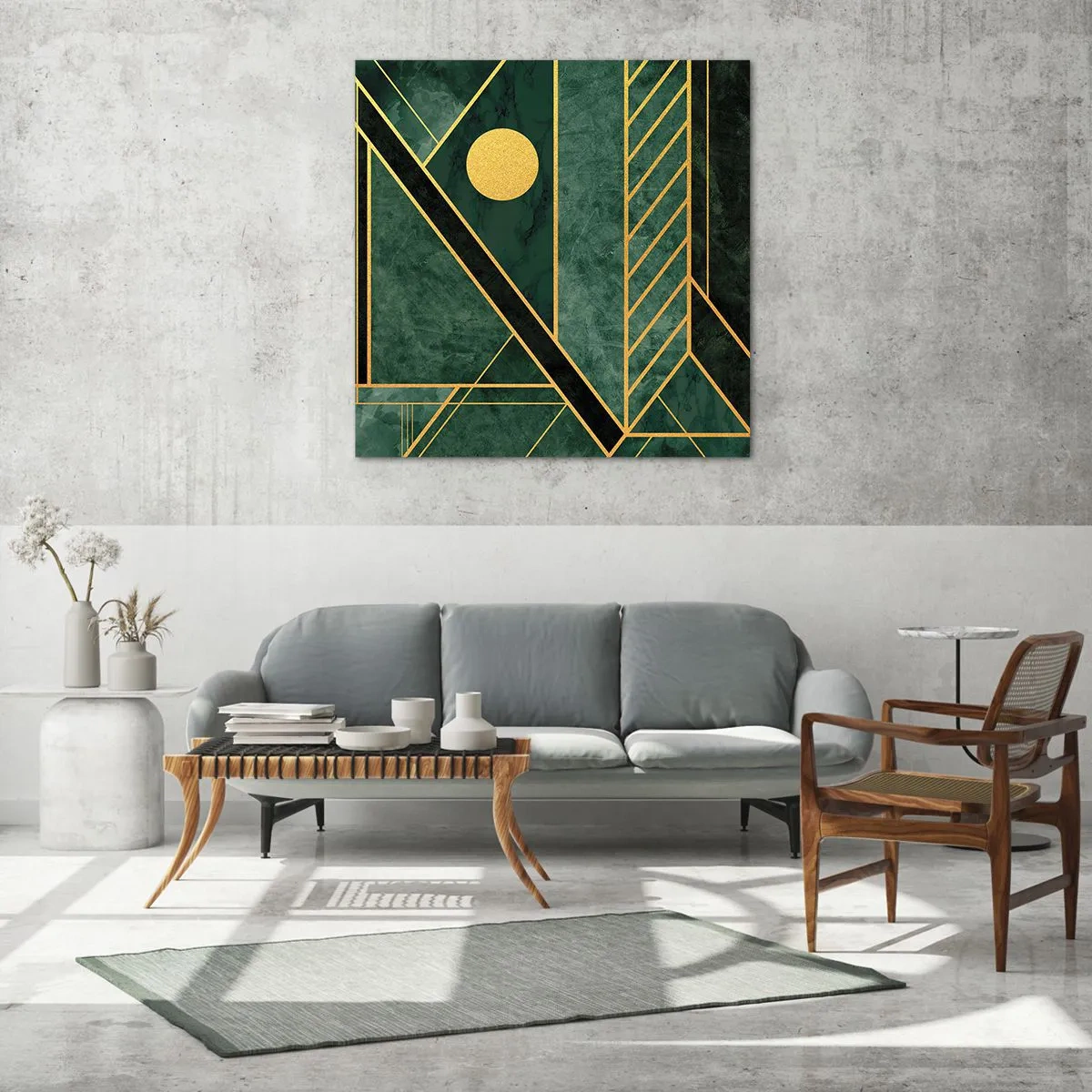 Glasbild - Bild auf glas - Dynamik von Gold und Azurblau - 60x60 cm