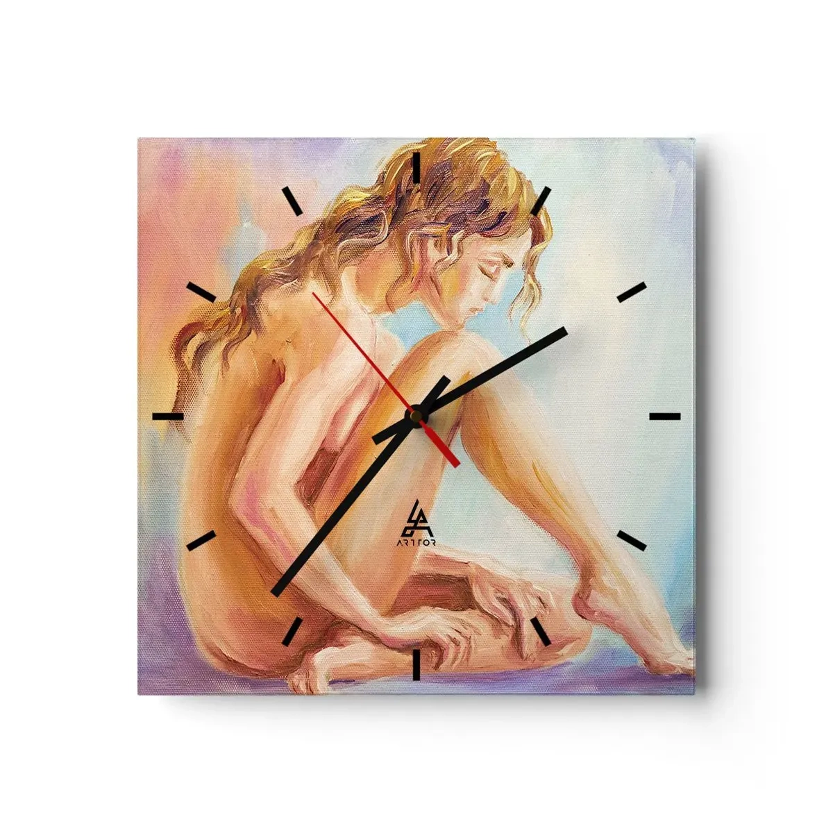 Wanduhr - Glasuhr - Akt der Jugend - 40x40 cm