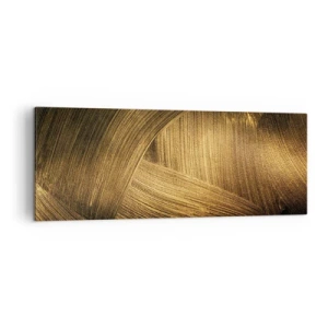Bild auf Leinwand - Leinwandbild - Goldene abstrakte Pinselstriche - 140x50cm - In einem goldenen Labyrinth - Moderne Wanddekoration für Wohnzimmer und Schlafzimmer ARTTOR