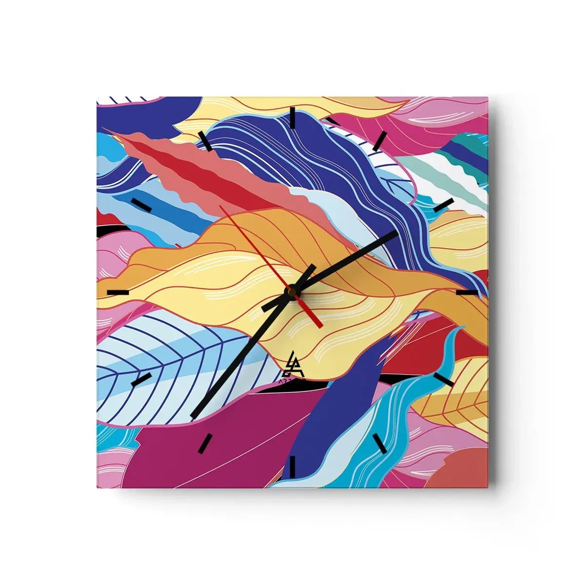 Wanduhr - Glasuhr - Kräftig gefärbte Blätter schaffen eine dynamische Komposition - 30x30cm - Buntes Durcheinander - Moderne Wanddekoration für Wohnzimmer und Schlafzimmer ARTTOR