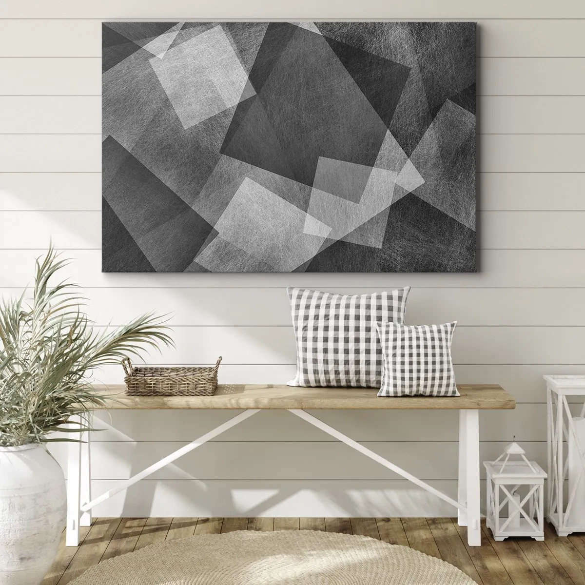 Bild auf Leinwand - Leinwandbild - Schwarz-Weiß-Abstraktion mit geometrischen Formen - 100x70cm - Das ewige Symbol für Beständigkeit und Ordnung - Moderne Wanddekoration für Wohnzimmer und Schlafzimmer ARTTOR