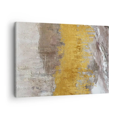Bild auf Leinwand - Leinwandbild - Abstraktes Muster in Gold und Beige - 70x50cm - Goldene Explosion - Moderne Wanddekoration für Wohnzimmer und Schlafzimmer ARTTOR