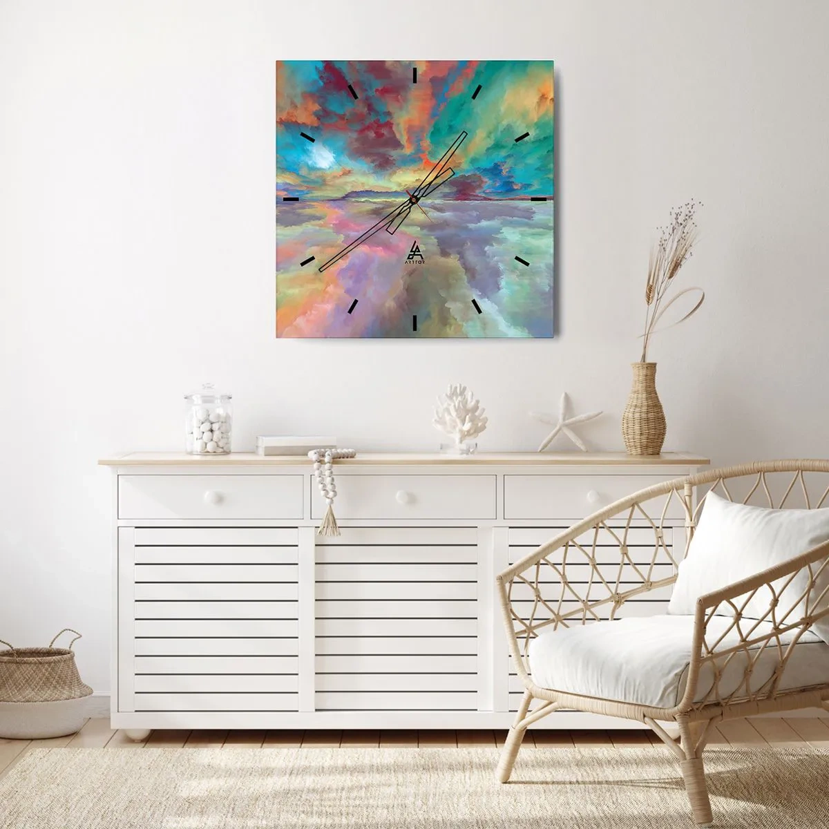 Wanduhr - Glasuhr - Zwei Himmel - 40x40 cm