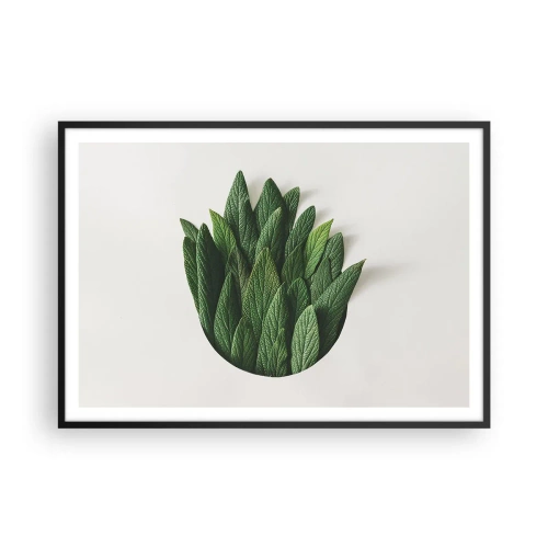 Poster in einem schwarzem Rahmen - Eine Komposition aus grünen Blättern auf hellem Hintergrund - 100x70cm - Ungebremste Neugier - Moderne Wanddekoration für Wohnzimmer und Schlafzimmer ARTTOR