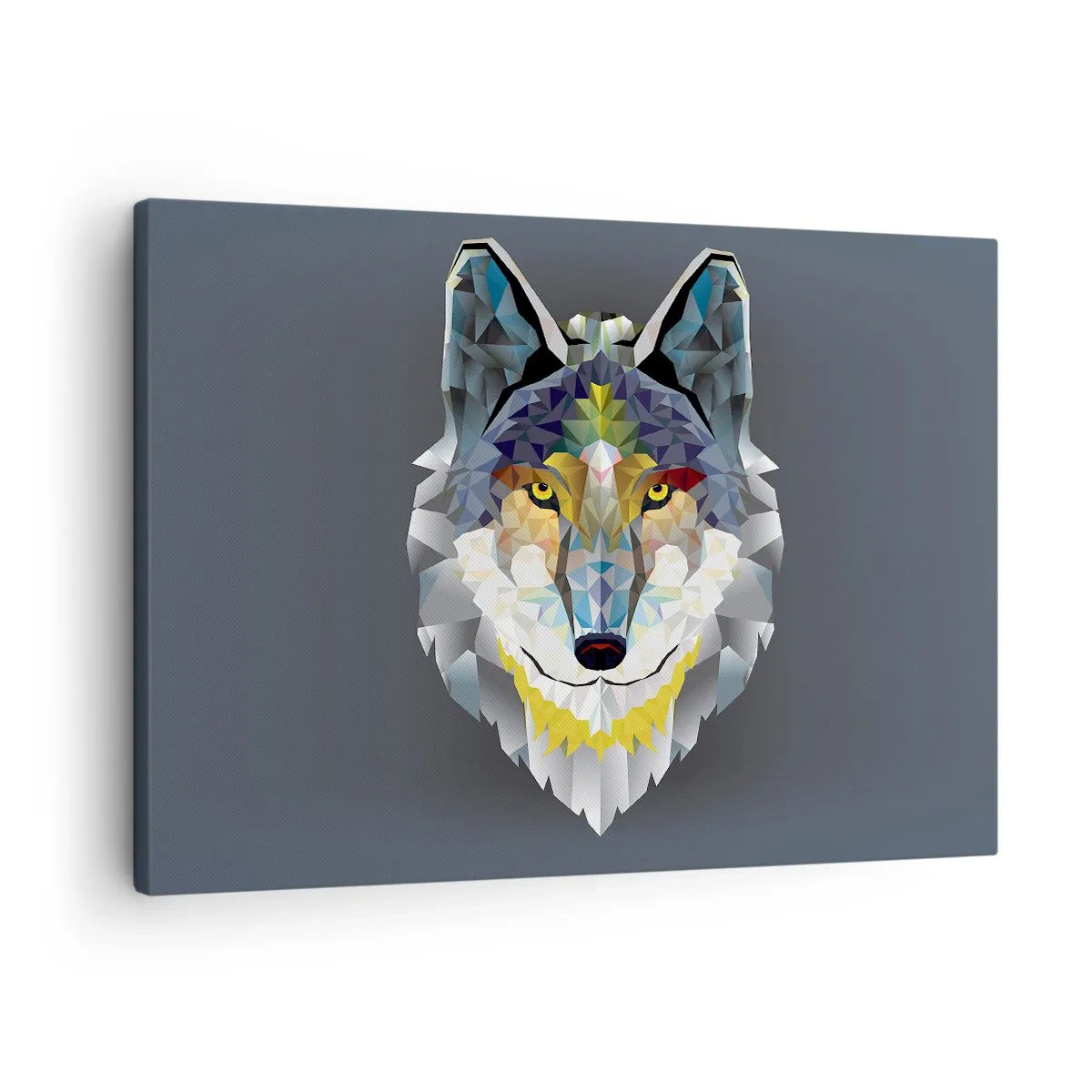 Bild auf Leinwand - Leinwandbild - Geometrisches Bild eines Wolfes auf grauem Hintergrund - 70x50cm - Vom Teufel sprechen - Moderne Wanddekoration für Wohnzimmer und Schlafzimmer ARTTOR