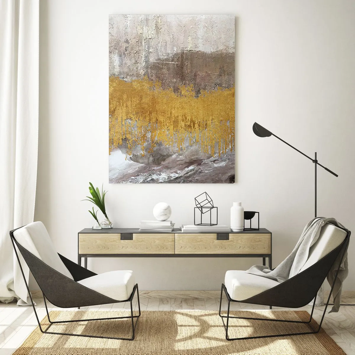 Glasbild - Bild auf glas - Abstraktes Muster in Gold und Beige - 70x100cm - Goldene Explosion - Moderne Wanddekoration für Wohnzimmer und Schlafzimmer ARTTOR
