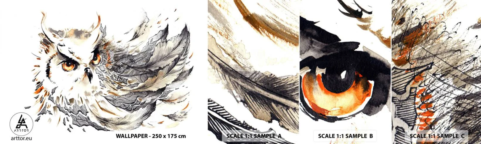 Fototapeten Muster Selbstklebend Deluxe Sticker - Sie kam aus der Welt der Magie - Vogel, Eule, Grafik - 100x30 cm