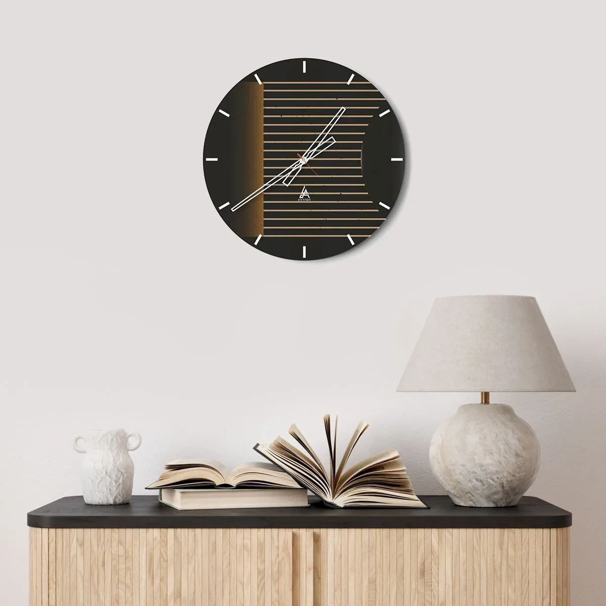 Wanduhr - Glasuhr - Eine abstrakte Komposition mit Linien auf schwarzem Hintergrund, die ein Gefühl von Tiefe erzeugen. - 30x30cm - Die Dunkelheit erkunden - Moderne Wanddekoration für Wohnzimmer, Küche und Schlafzimmer ARTTOR