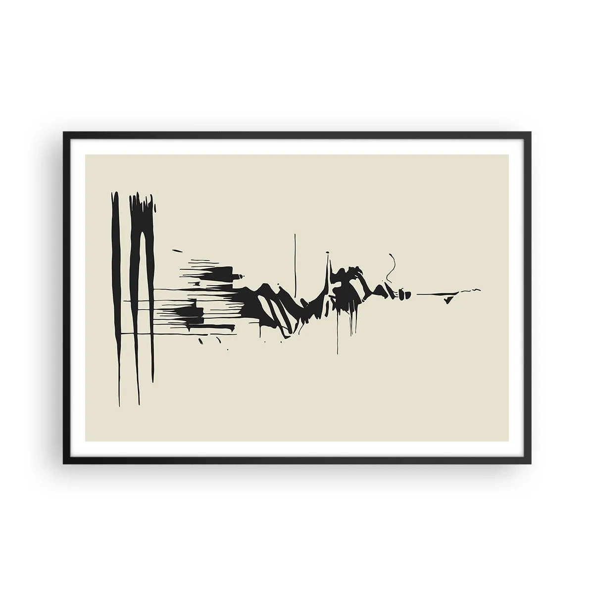 Poster in einem schwarzem Rahmen - Minimalistische Abstraktion mit schwarzen Linien auf hellem Hintergrund - 100x70cm - Hastige Abstraktion - Moderne Wanddekoration für Wohnzimmer und Schlafzimmer ARTTOR