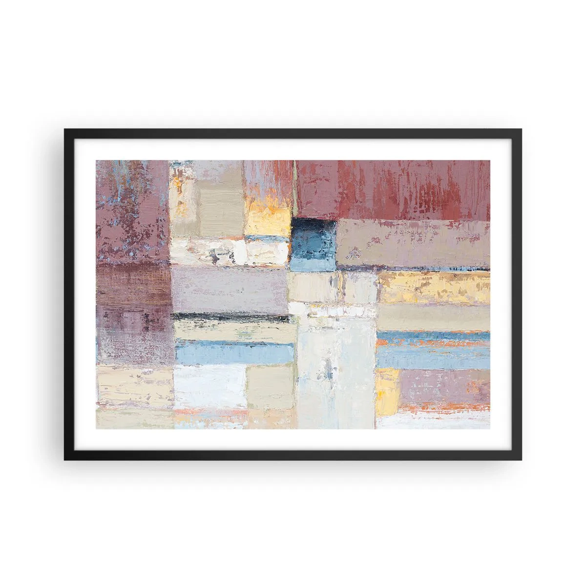 Poster in einem schwarzem Rahmen - Geometrische Komposition in Pastellfarben - 70x50cm - Ruhe der Geometrie - Moderne Wanddekoration für Wohnzimmer und Schlafzimmer ARTTOR