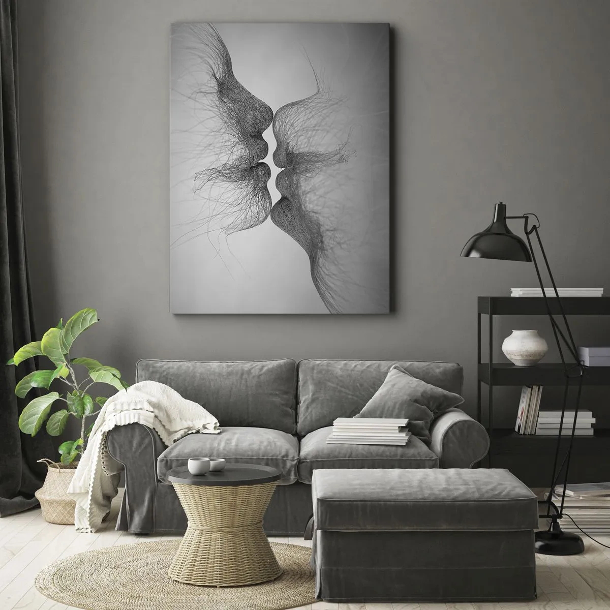Bild auf Leinwand - Leinwandbild - Ein abstrakter Kuss in ätherischer Form - 70x100cm - Kuss des Windes - Moderne Wanddekoration für Wohnzimmer und Schlafzimmer ARTTOR