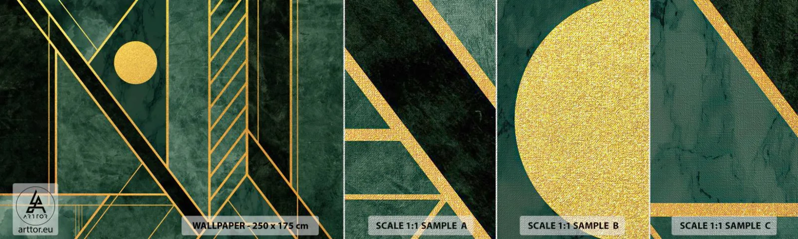 Fototapeten Muster Premium Canvas - Dynamik von Gold und Azurblau - Abstraktion, Stück, Geometrisches Muster - 100x30 cm