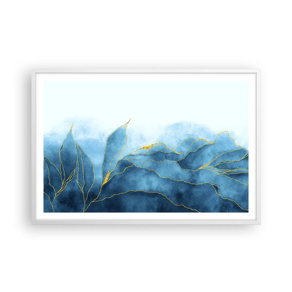 Poster in einem weißen Rahmen - Blau im Gold - 91x61 cm