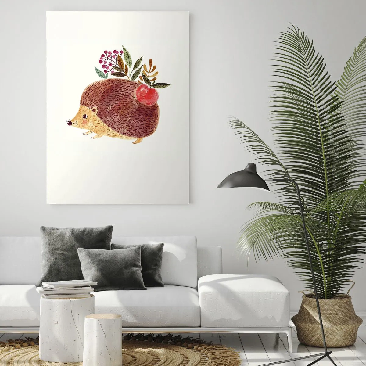 Glasbild - Bild auf glas - Ein Cartoon-Igel mit einem Apfel und Zweigen auf dem Rücken - 50x70cm - Und dann magst du mich schon - Moderne Wanddekoration für Wohnzimmer und Schlafzimmer ARTTOR