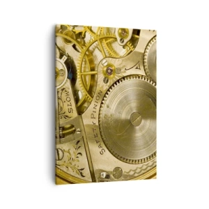 Bild auf Leinwand - Leinwandbild - Uhrwerk mit sichtbaren Zahnrädern und Details - 50x70cm - Geh mit der Zeit - Moderne Wanddekoration für Wohnzimmer und Schlafzimmer ARTTOR